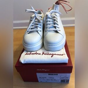 Salvatore Ferragamo White Leather Sneakers with Gold Details